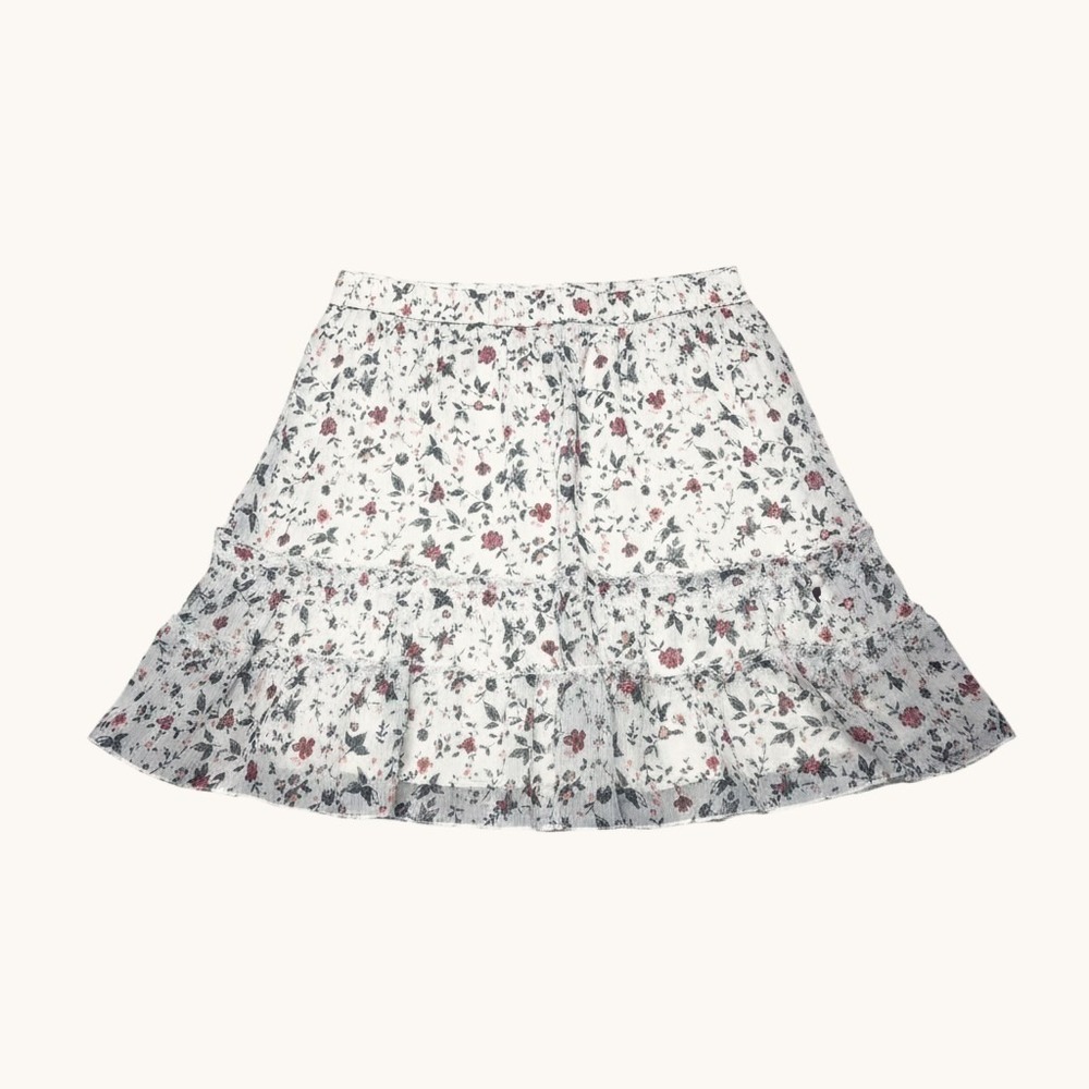 Abercrombie & Fitch Mini Skirt Medium White‎ Floral Ruffle Tiered Chiffon